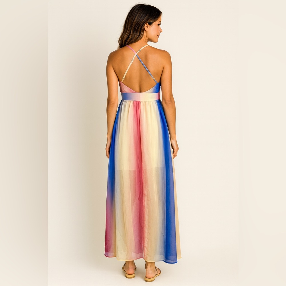Cupshe Rainbow Maxi Dress Plunging Neckline Multicolor Polyester – Size L - Picture 3 of 15